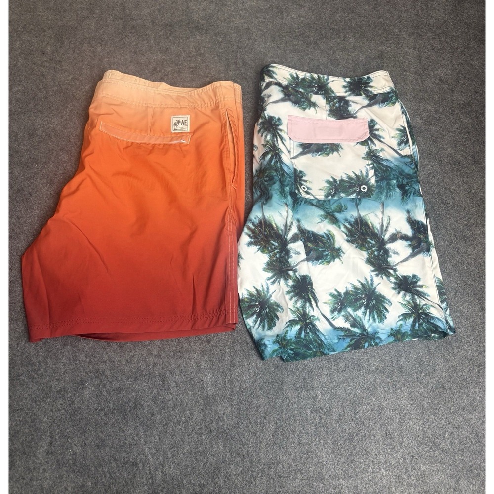 American Eagle Swim Trunks Set XXL Orange Ombre & Palm Tree Board Shorts A3
